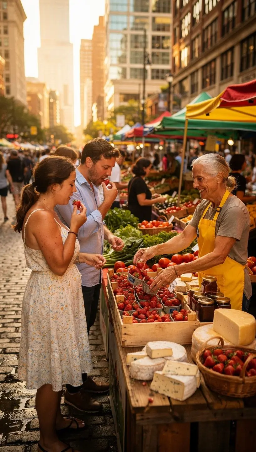 Grupa turystów degustujących regionalne potrawy w urokliwej knajpce.