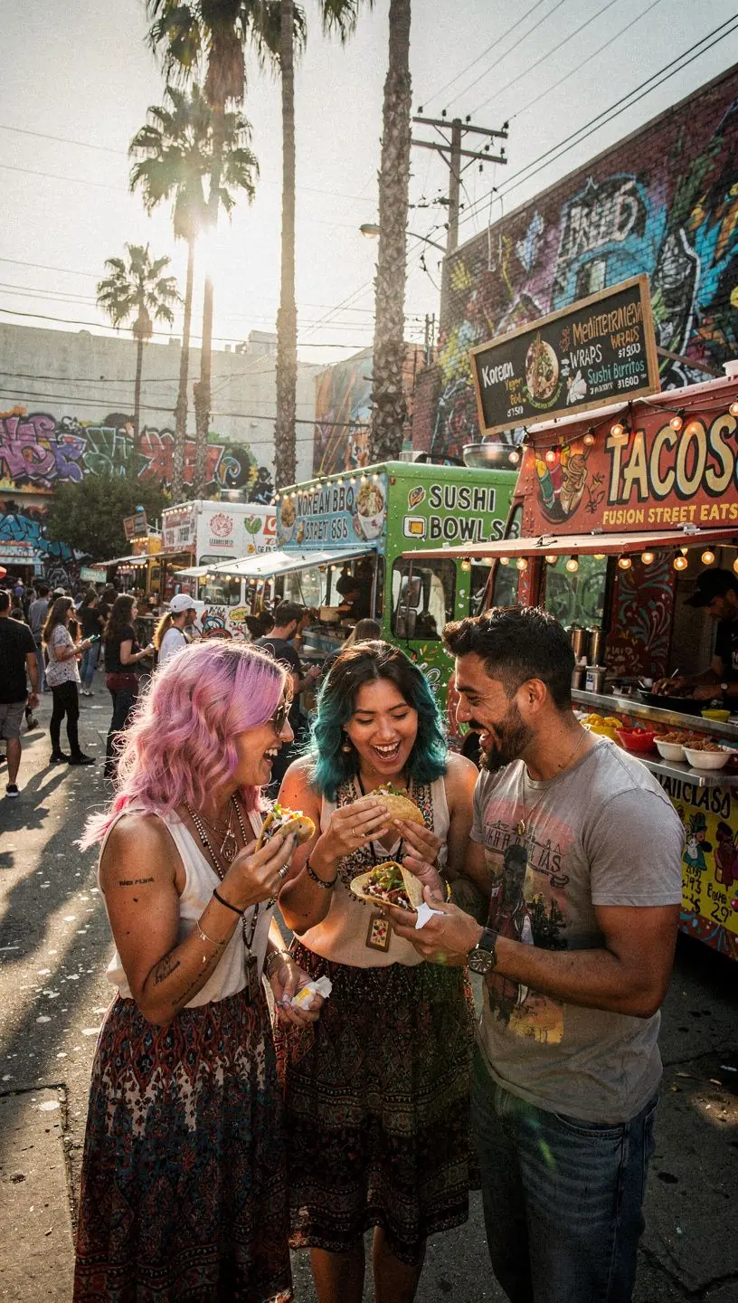 Targ lokalnych produktów z kolorowymi straganami pełnymi owoców i warzyw.